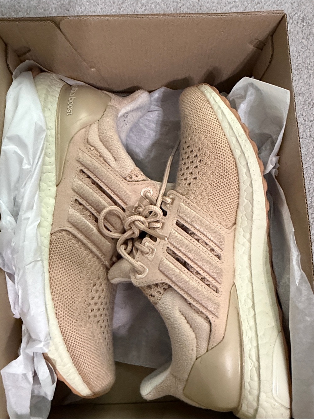 adidas ultraboost 1.0 W Women's Knit Running Sneakers in Beige/Tan size 7.5